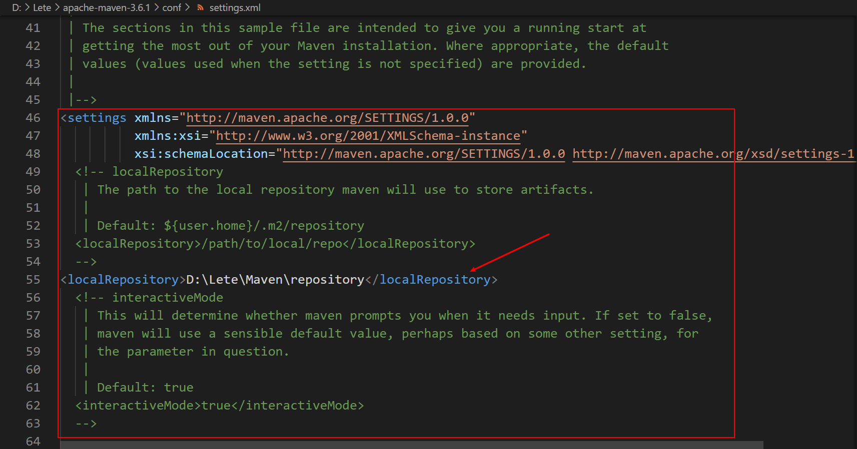 打开conf\settings.xml